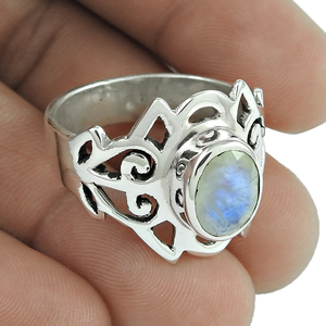 High Quality Wholesale Price 925 Sterling Silver Natural Rainbow Moonstone Antique Look Trendy <b>Ring</b> for Woman <b>Girls</b> Boho Jewelry - Product Image 1