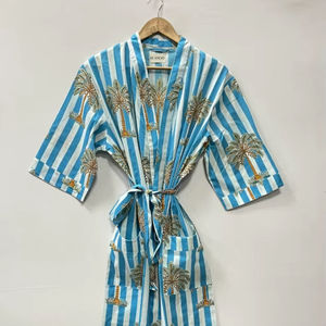 Robe Kimono Femme 100% Coton à Motif Floral Col V Tissée de Haute Qualité Décontractée Été Hiver Douce Respirante Séchage Rapide avec Logo Avant - Product Image 1