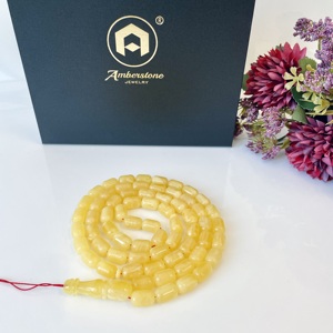Perles musulmanes en ambre, chapelet en ambre baltique naturel de forme baril - Product Image 5