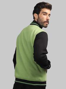 Doudoune en jean bicolore délavé à l'acide personnalisable pour hommes hiver laine Letterman Baseball Varsity Jacket double boutonnage - Product Image 3