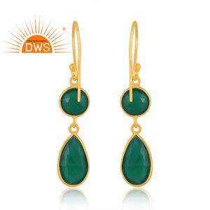 Dernière conception faite à la main 18K plaqué or naturel vert Onyx pierres précieuses boucles d'oreilles Demi fabricant de bijoux fins - Product Image 4