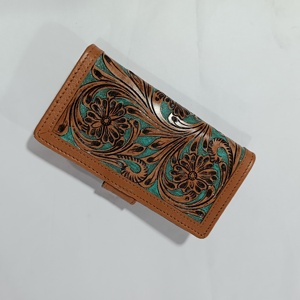 Cartera de estilo de lujo de vaquero occidental más vendida, cuero labrado a la moda con decoración de flores y borlas para otoño - Product Image 3