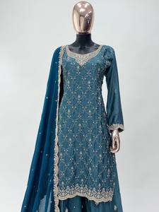 ชุดสูทผ้าไหมพาลาซโซปักลายสไตล์ปากีสถานชุดอินเดียสำหรับงานแต่งงานงานปาร์ตี้เย็บชุด salwar - Product Image 4