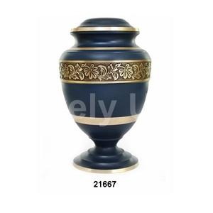 Gravé feuille d'or métal laiton bleu marbre crémation adulte urnes pour cendres humaines sac en velours gratuit - Product Image 1