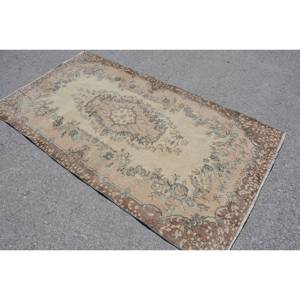 Tapis turc vintage Beige marron 3.7 X 6.8ft fait à la main en laine grande surface Patchwork Design rectangulaire couloir Latex pour la décoration de la chambre - Product Image 2