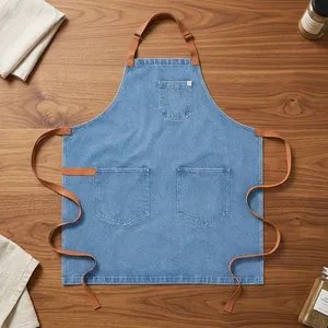Tablier classique en toile robuste sans manches avec bretelles en cuir, taille réglable, réutilisable pour la cuisine - Product Image 1