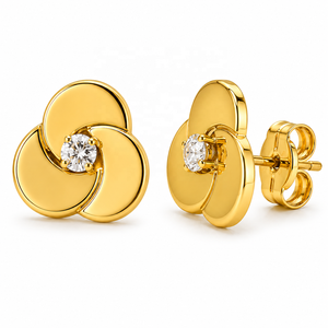 JJBRAVO Pendientes de Oro Macizo con Tres Discos y Circonitas, Diseño Geométrico Moderno Minimalista, Engaste de Garra para Mujer, Joyería Fina OEM ODM - Product Image 3
