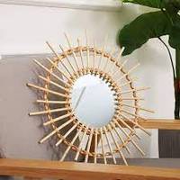 Miroir mural rond en bambou tissé à la main |   Miroir décoratif écologique Art Déco pour anniversaire