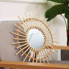 Miroir mural en bambou tissé à la main |   Miroir décoratif bohème naturel - Product Image 2