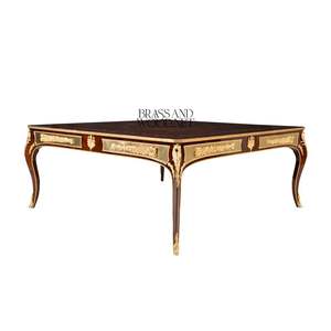 Mesa de Centro Cuadrada de Lujo con Incrustaciones de Marquetería Hechas a Mano y Detalles en Latón Dorado para Salas de Estar Elegantes - Product Image 3