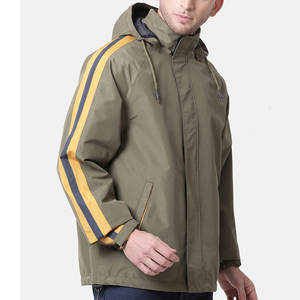 Men's Canvas <b>Rain</b> <b>Jacket</b> Waterproof Hooded Windbreaker | Zipper Olive Green Gold Stripe | Casual Urban Performance Sportswear - Product Image 4