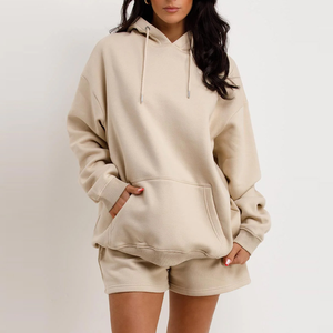 Conjunto de Sudadera con Capucha y Pantalones Cortos Casuales para Mujer, Precio Económico, 100% Algodón, Tejido Ligero y Transpirable, Impresión de Logotipo Personalizado, OEM - Product Image 3