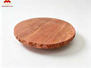 Banc et <span class=keywords><strong>tabouret</strong></span> modernes en travertin rouge de forme personnalisée, table d'appoint cannelée en travertin rouge, ensemble table basse pour hall d'entrée et salon - Product Image 6