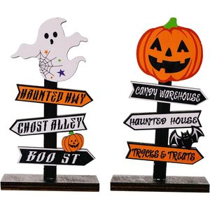 Set di decorazioni per feste di Halloween lettere di zucca in legno albero Ghost Stand zucca cappello magico porta appendiabiti - Product Image 2