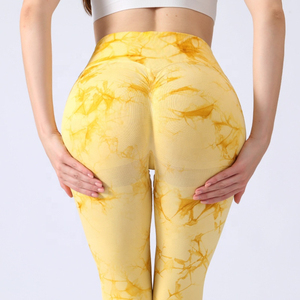 Custom Women Girls High Rise Tummy Control Fitness Seamless Marble <b>Tie</b> Dye Scrunch <b>Back</b> Yoga Shorts Leggings Wholesale - Product Image 3