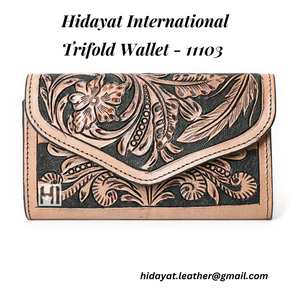 Cartera RFID triple de cuero con herramientas personalizadas para mujer, cremallera Hidayat, fabricante internacional de piel de vaca, borla de flores OEM - Product Image 6