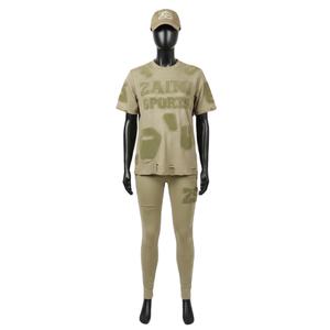 Conjunto de camiseta y leggings de malla ligera para mujer, 180 GSM, poliéster y spandex que absorbe la humedad, paneles con logo en relieve, conjuntos para mujer - Product Image 1