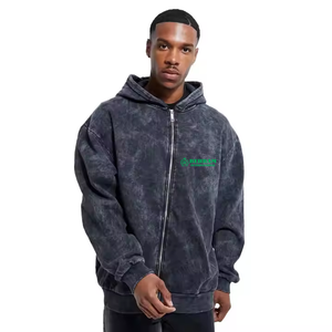 Sweat à capuche unisexe de haute qualité avec fermeture éclair, effet délavé, en molleton de coton vintage, léger, séchage rapide, respirant - Product Image 4