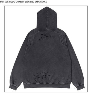 เสื้อสเวตเตอร์มีฮู้ดแนวสตรีทเสื้อฮิปฮอปมีรอยขาดผ้าซักมีฮู้ด - Product Image 4