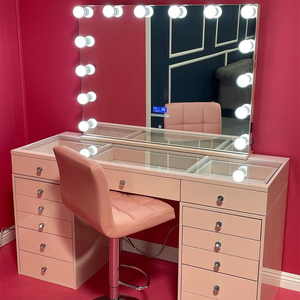 Hot bán cô gái hồng Vanity bảng với thiết kế đèn LED và bàn kính Top bàn trang điểm - Product Image 3