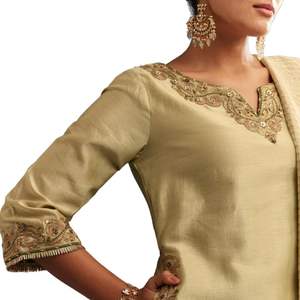 Vente en gros de vêtements ethniques pour femmes OEM fournisseur d'usine de vêtements Ensemble de palazzo Chanderi Kurta vert clair avec organza Dupatta - Product Image 2
