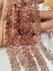 Cuarzo Rosa Fresa Natural AAA, facetado, en forma de briolette y lágrima, taladrado de fantasía, hilo de 8 pulgadas, 6x9mm aprox. - Product Image 4