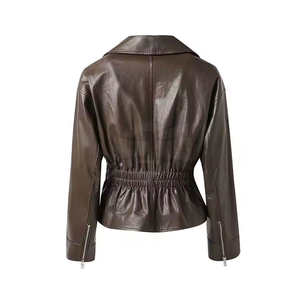 Veste en simili cuir noire pour femme, style motard, cintrée, zippée, coupe slim, streetwear, veste en cuir pour femme - Product Image 4