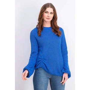 Maglione Vintage da Donna con Maniche a Palloncino e Arricciature, Blu, Taglia L - Resistente alle Intemperie per la Stagione Autunnale - Product Image 1
