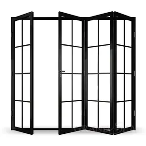 热断双低E玻璃铝黑色折叠门，带格栅设计阳台折叠隔断门