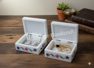 Boîte à bijoux en marbre faite à la main motif floral personnalisé style rectangle forme boîte de rangement polyvalente - Product Image 5