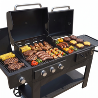 Nouveau barbecue professionnel robuste 2-en-1 au gaz et au charbon de bois, grand barbecue multifonctionnel en acier au carbone pour jardin extérieur