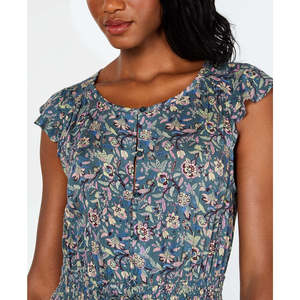 Abito Casual da Donna Lucky Brand Felicia Verde Multicolore Stile Bohemien con Motivo Floreale Vita Naturale Traspirante con Cerniera Taglia L - Product Image 3