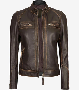 Nuevas llegadas, chaquetas de piel de cordero con estilo a la moda de cuero para mujer personalizadas, chaquetas de motorista de carreras personalizadas para mujer - Product Image 5