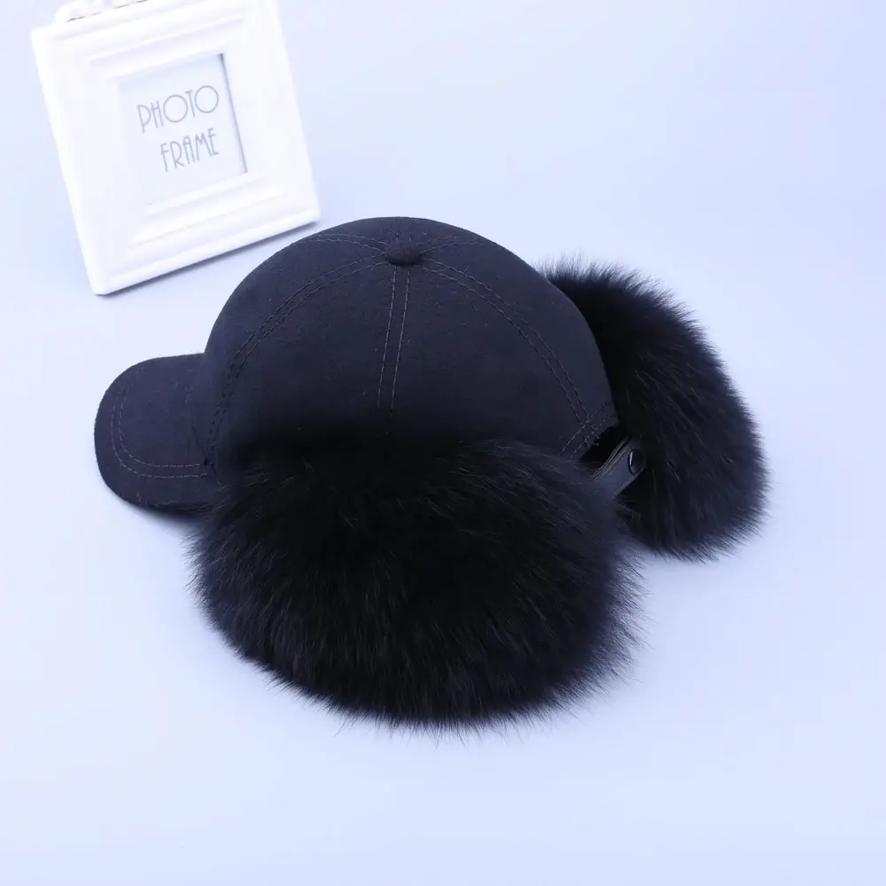 Mode nouveau 2020 véritable vraie fourrure de renard fourrure de raton laveur garniture cachemire laine mélange casquettes de Baseball hiver Bomber chapeaux cache-oreilles casquette