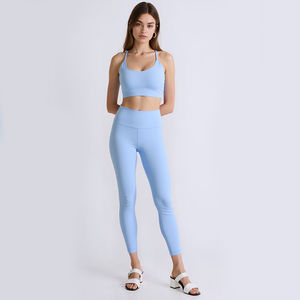 Wholesale Plus Size Sportswear Set Solid High <b>Sports</b> <b>Bra</b> Breathable High Waist Leggings Front Logo Short Sleeve Two Piece - Product Image 6