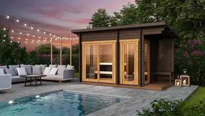 OEM/ODM 2024 New Design Modern Luxury White Pine Wooden Garden Dry Steam Outdoor Sauna With Wood Burning Stove
