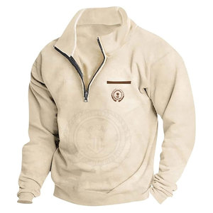 เสื้อแจ็คเก็ตผู้ชายไซส์ใหญ่ แห้งเร็ว เป็นมิตรกับสิ่งแวดล้อม ระบายอากาศได้ดี แบบลำลอง ซิป ¼  พร้อมโลโก้ด้านหน้า บริการ OEM ใส่สบายในฤดูหนาว สำหรับผู้ใหญ่ - Product Image 3