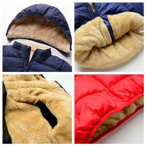 Veste d'hiver matelassée à capuche rouge pour enfants avec doublure en fausse fourrure et fermeture éclair, vêtement d'extérieur épais et chaud - Product Image 6