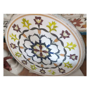 Dessus de Table en marbre blanc poli, forme ronde, meilleure qualité, fait à la main - Product Image 1