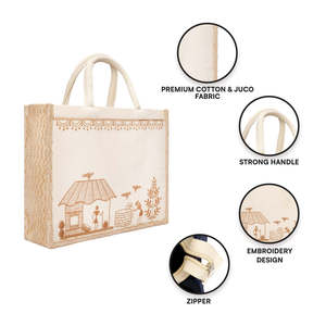 Sac fourre-tout de luxe en coton, brodé, motif artisanal traditionnel, personnalisable avec logo, portable, lavable et réutilisable - Product Image 3
