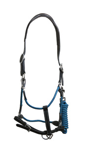 Cuir de voile rembourré licou en cuir. Couronne rembourrée avec garniture en laiton avec pression rapide pour un relief rapide couleur Marine - Product Image 4