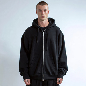 Sweat à capuche double fermeture éclair pour homme, polaire épais, coupe oversize, épaules tombantes, sweat à capuche d'hiver, coupe ample, coton 100% - Product Image 1