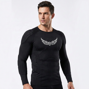 Men's <b>Black</b> Short Sleeve <b>Compression</b> <b>Shirt</b> with Front Logo Crew Neck Regular Breathable Moisture Wicking Adults - Product Image 1