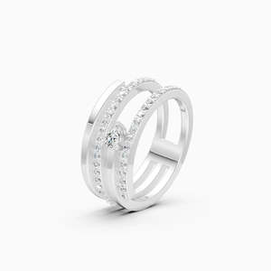 Anillo Apilable de Lujo Accesible con Cuatro Líneas de Diamantes Cultivados en Laboratorio, con 0.42 Ct |   En oro amarillo, blanco y rosa de 9 quilates - Product Image 1