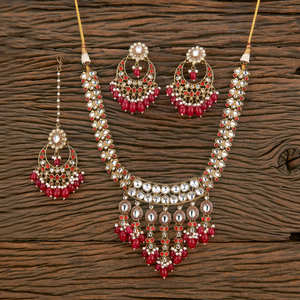 Classic Look of Brass Copper Indo Western <b>Pearl</b> <b>Necklace</b> <b>Set</b> With Mehndi Plating for Womens - Product Image 5