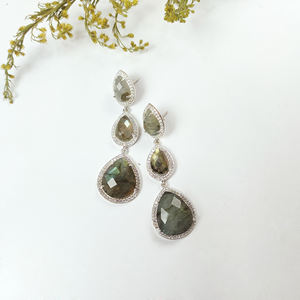 Boucles d'oreilles pavées victoriennes en argent sterling 925 plaqué or rose pierre précieuse Labradorite unisexe pour cadeaux de fêtes de fiançailles - Product Image 5