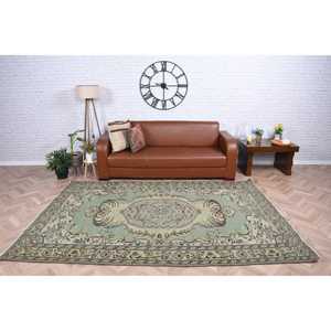 Tapis turc vintage, tapis de 5,8 x 8,8 pieds, tapis en laine vert brun avec motifs de plantes et d'arbres - Product Image 2