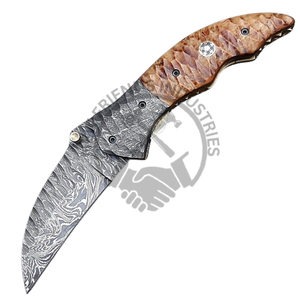 Cuchillo de Bolsillo Plegable de Acero de Damasco, Hoja Recta, Grado Industrial, Madera OEM, EDC, Autodefensa, Táctico, Venta Caliente - Product Image 2