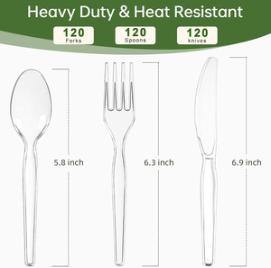 Juego de Cubiertos de Plástico Resistente, Juego de Cubiertos Desechables, Sin BPA, Resistentes al Calor, para Fiestas, Bodas, Graduaciones - Product Image 2