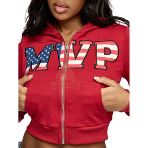 Sudadera con Capucha de Mujer, Estilo Nuevo y Lujoso, Bordado Estampado, Corte Cuadrado, Recortada, 350GSM, Felpa, Cierre de Cremallera, Lisa, 100% Algodón, Mezcla de Poliéster - Product Image 4